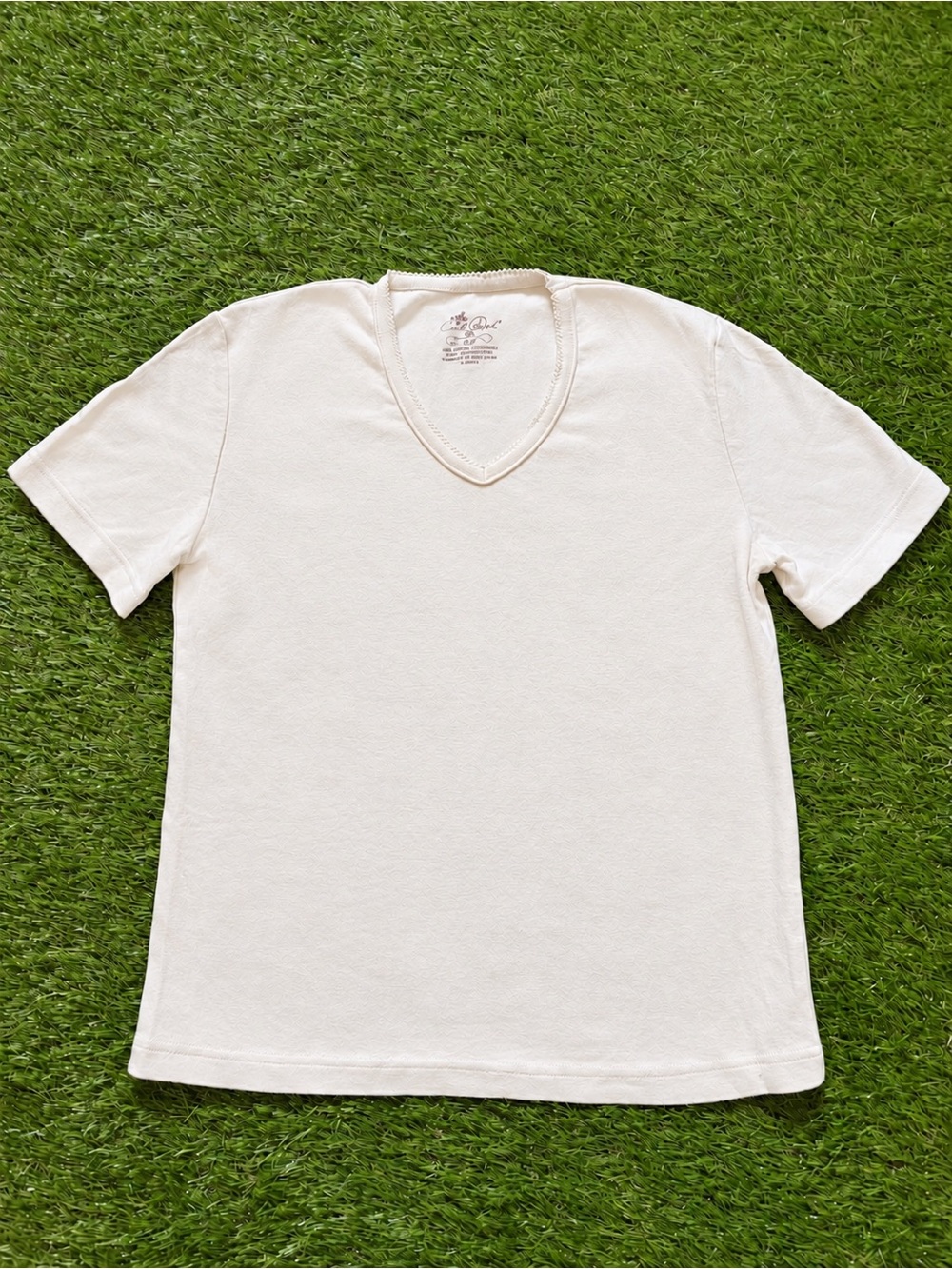 Carroll Reed White V-Neck Short Sleeve Top Small